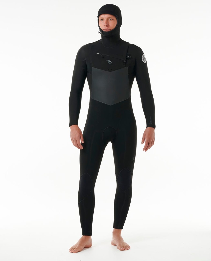 dawn patrol 54 wetsuit met capuchon en ritssluiting op de borst